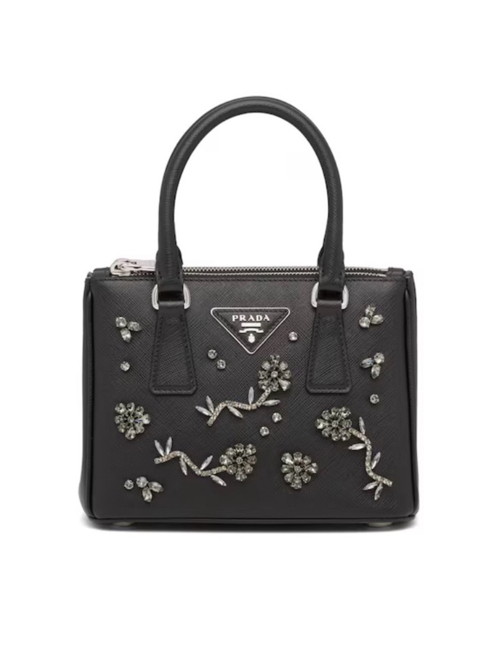 Prada Black Crystal Mini Galleria Saffiano Tote